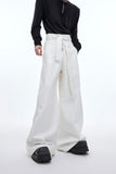 Itooh Solid Color High Waist Strap Design Casual Pants