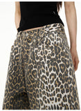 Itooh American Wide-leg Leopard Print Denim Shorts