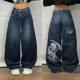 ITOOH 2024 New American Harajuku Vintage Straight High Waist Y2K Women Washed Blue Pocket Baggy Jeans Street Style Gothic Wide Pants