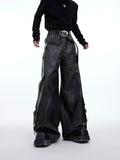 Itooh Deconstructed Splash-ink Distressed Punk PU Leather Pants