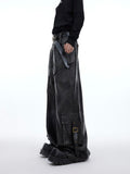 Itooh Deconstructed Splash-ink Distressed Punk PU Leather Pants