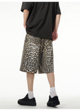 Itooh American Wide-leg Leopard Print Denim Shorts