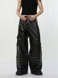 Itooh Multi-pocket Pleated Design PU Leather Pants