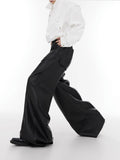 Itooh High Waist Wide Leg Leather Pants