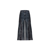 Itooh Distressed PU Leather Patchwork Jeans