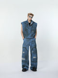 Itooh Retro Washed Distressed Denim Suit