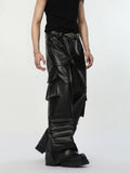 Itooh Multi-pocket Pleated Design PU Leather Pants