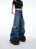 Itooh Deconstructed Ripped Fringed Baggy Jeans