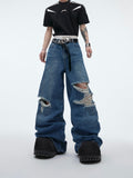 Itooh Deconstructed Ripped Fringed Baggy Jeans