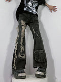 Itooh Retro Ripped Multi-pocket Cargo Jeans