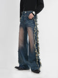 Itooh Heavy-duty Side Raw Edge Gradient Jeans