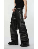 Itooh Multi-pocket Pleated Design PU Leather Pants