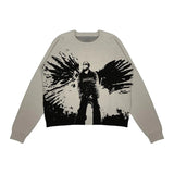 ITOOH 2024 Fall Fashion  Y2k Aesthetic Fun Portrait Wings Jacquard Pullover Harajuku Gothic Casual Oversized Knitted Sweater Fashion Jumpers Knitwear