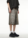 Itooh American Wide-leg Leopard Print Denim Shorts