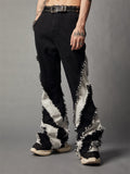 Itooh Black And White Paneled Frayed Jeans