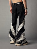 Itooh Black And White Paneled Frayed Jeans