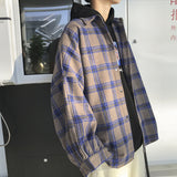 90s fashion men Hong Kong Style Casual plus Size Neutral Loose Brushed Woolen Plaid Thickened Long Sleeve Shirt for Men