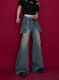 Itooh Washed Distressed Double-layered Jeans