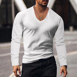 Itooh  Casual Short Sleeve V Neck Slim Tee Mens Summer Leisure Pure Color Simple Basic T Shirt Men Clothes Fashion Skinny Tops Pullover