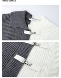 Itooh Color Block Metal Buckle Knit Cardigan