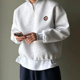 ITOOH Embroidered Half Zip Lapel Sweatshirt