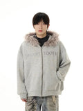 ITOOH Faux Fur Trim Hooded Zipper Sweatshirt