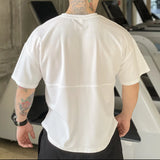 Itooh Men's Loose Gyms Shirt Sport T Shirt Casual Short Sleeve Running Workout Training Tees Fitness Top Sport Cotton t-shirt clothing