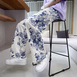 Itooh Spring Summer Flower Pants Men's Fashion Printed Casual Pants Men Streetwear Loose Hip-hop Straight Wide-leg Pants Mens Trousers