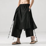 ItoohMen Chinese Style Cotton Linen Pants Black Wide-Leg Pants Men Comfortable Skirt Pants Ancient Male Loose Hanfu Kung Fu Trousers