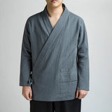 Itooh Traditional Open Stitch Men Cotton Linen Jacket Men Kimono Cardigan Male Harajuku Outwear Mens Kongfu Coats 5XL