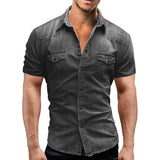 Itooh Men Denim TShirts  Summer Mens Short Sleeve Soft Cotton T-Shirts Man Slim Slight Elastic Jeans Tops Male Cowboy Clothing