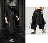 ItoohMen Chinese Style Cotton Linen Pants Black Wide-Leg Pants Men Comfortable Skirt Pants Ancient Male Loose Hanfu Kung Fu Trousers