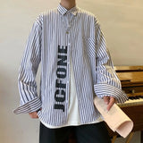 Itooh  2024 New Blue Stripe Shirt Men's Long Sleeve Autumn Korean Fashion Printed Fried Street Shirt Casual Coat Camisa Social