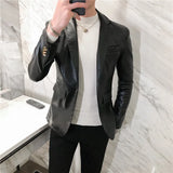 Itooh Blazer Hombre PU Leather Jackets Men Fashion Solid Slim Fit One Button Business Casual Blazers For Men Korean style Suit Jacket