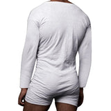 ITOOH Men's One Piece Pajamas Solid Color Bodysuit Spring New Flirting Homewear Long Sleeve Shorts Sexy Bottoming Shirt