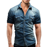 Itooh Men Denim TShirts  Summer Mens Short Sleeve Soft Cotton T-Shirts Man Slim Slight Elastic Jeans Tops Male Cowboy Clothing