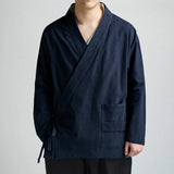 Itooh Traditional Open Stitch Men Cotton Linen Jacket Men Kimono Cardigan Male Harajuku Outwear Mens Kongfu Coats 5XL