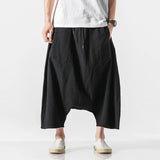 Itooh Cotton Linen Men Wide Leg Pants  Summer Men Casual Calf-Length Pants Male Track Pants  Solid Big Pocket Baggy Pants Trousers