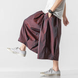 Itooh Men Harajuku Wide Leg Pants Mens Chinese Style Retro Loose Hanfu Bloomers Trousers Male Polyester Reflective Pants