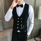 Itooh Mens Vest Double-breasted Waistcoat Male Prom Party Disco Waiter Clothes Casual Slim Fit Dress Vest For Men Tuxedo Gilet Homme