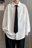 ITOOH White shirt men's long sleeve Korean style trendy letter embroidery student handsome leisure with black shirt DK