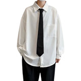 ITOOH White shirt men's long sleeve Korean style trendy letter embroidery student handsome leisure with black shirt DK