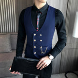 Itooh Mens Vest Double-breasted Waistcoat Male Prom Party Disco Waiter Clothes Casual Slim Fit Dress Vest For Men Tuxedo Gilet Homme