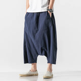 Itooh Cotton Linen Men Wide Leg Pants  Summer Men Casual Calf-Length Pants Male Track Pants  Solid Big Pocket Baggy Pants Trousers