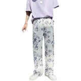 Itooh Spring Summer Flower Pants Men's Fashion Printed Casual Pants Men Streetwear Loose Hip-hop Straight Wide-leg Pants Mens Trousers