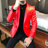 Itooh Blazer Hombre PU Leather Jackets Men Fashion Solid Slim Fit One Button Business Casual Blazers For Men Korean style Suit Jacket