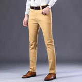 Itooh New Men's Khaki Jeans Classic Style Business Fashion Solid Color Stretch Straight Denim Trousers Male Brand Pants