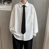 ITOOH White shirt men's long sleeve Korean style trendy letter embroidery student handsome leisure with black shirt DK