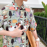 Itooh  Hawaiian Cartoon Short Sleeve Shirt Men's Summer Fashion Brand Inspi Shuai Thin Loose Cotton Half Sleeve Camisa Streetwear