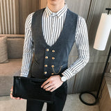 Itooh Mens Vest Double-breasted Waistcoat Male Prom Party Disco Waiter Clothes Casual Slim Fit Dress Vest For Men Tuxedo Gilet Homme